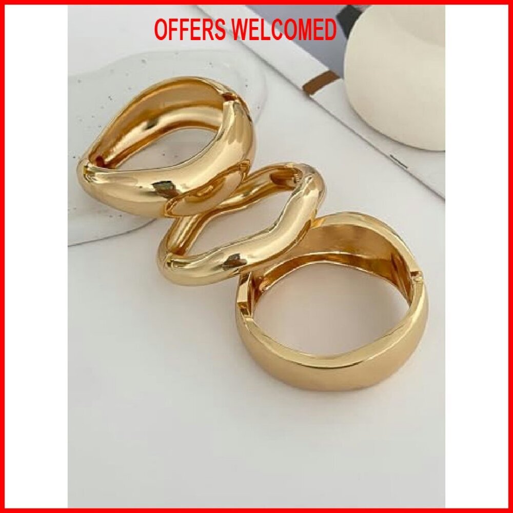 Chunky Gold Alloy Bangles Stackable Statement Bra… - image 7